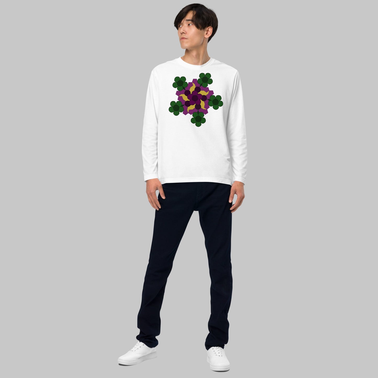 《長袖》Flower Series [03] - 個性派幾何学プリントTシャツ