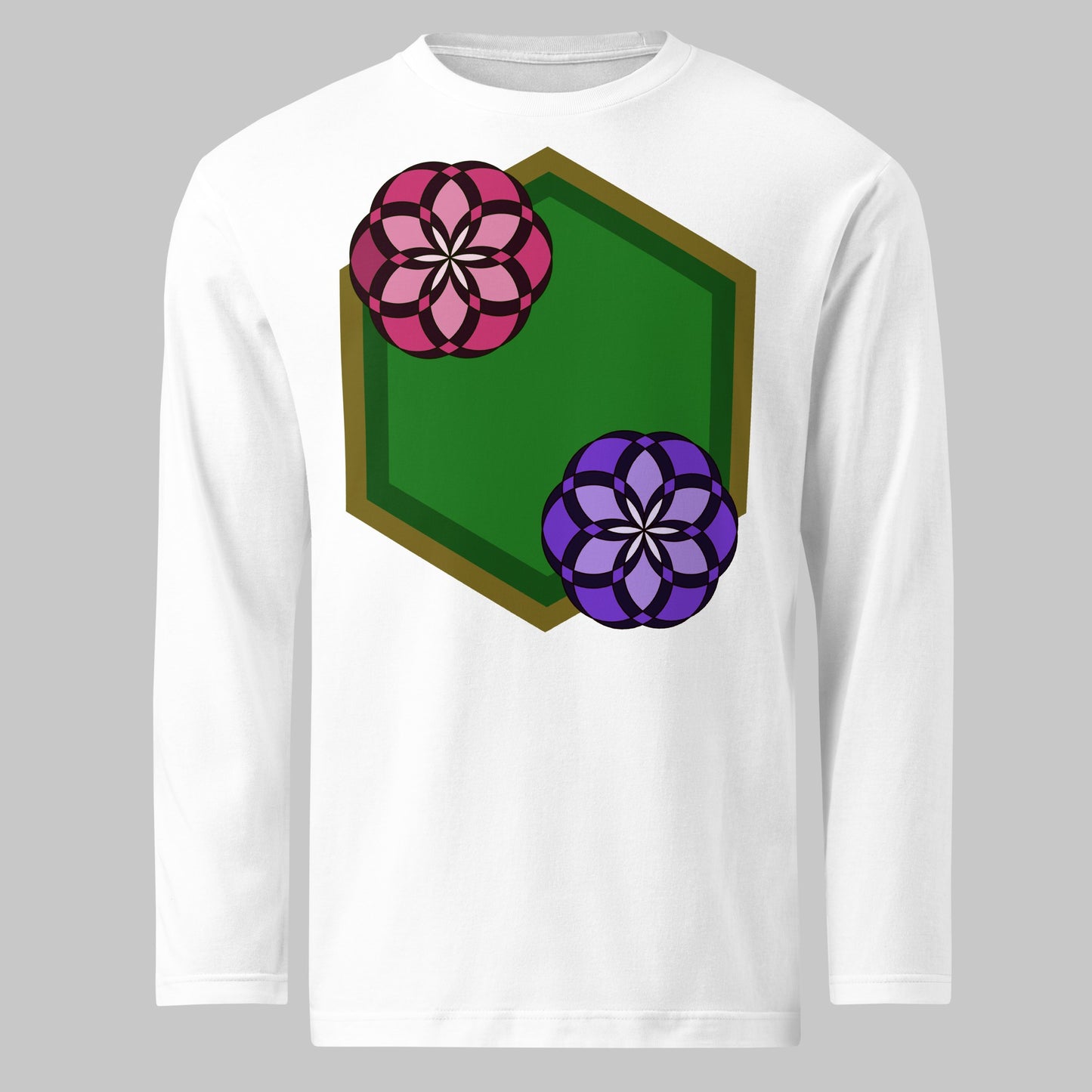《長袖》Flower Series [01] - 個性派幾何学プリントTシャツ