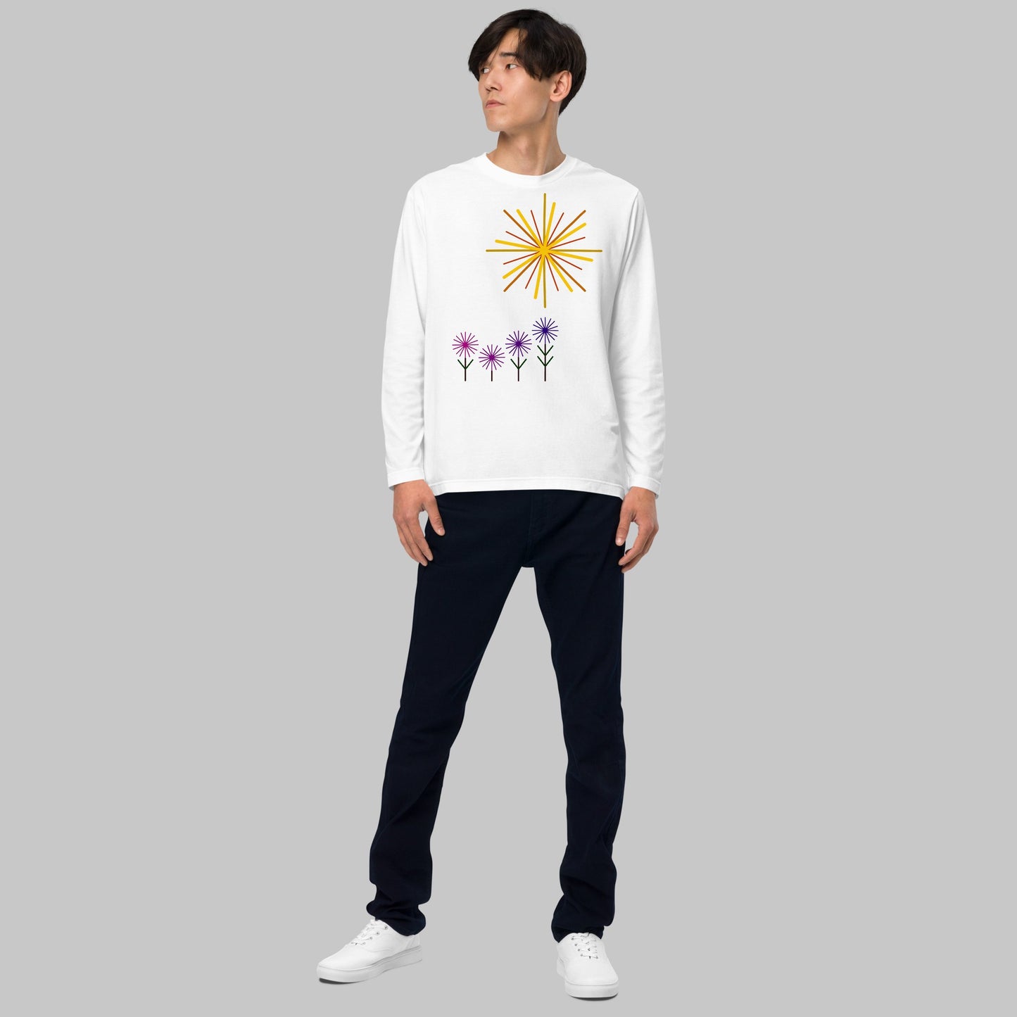 《長袖》Flower Series [02] - 個性派幾何学プリントTシャツ