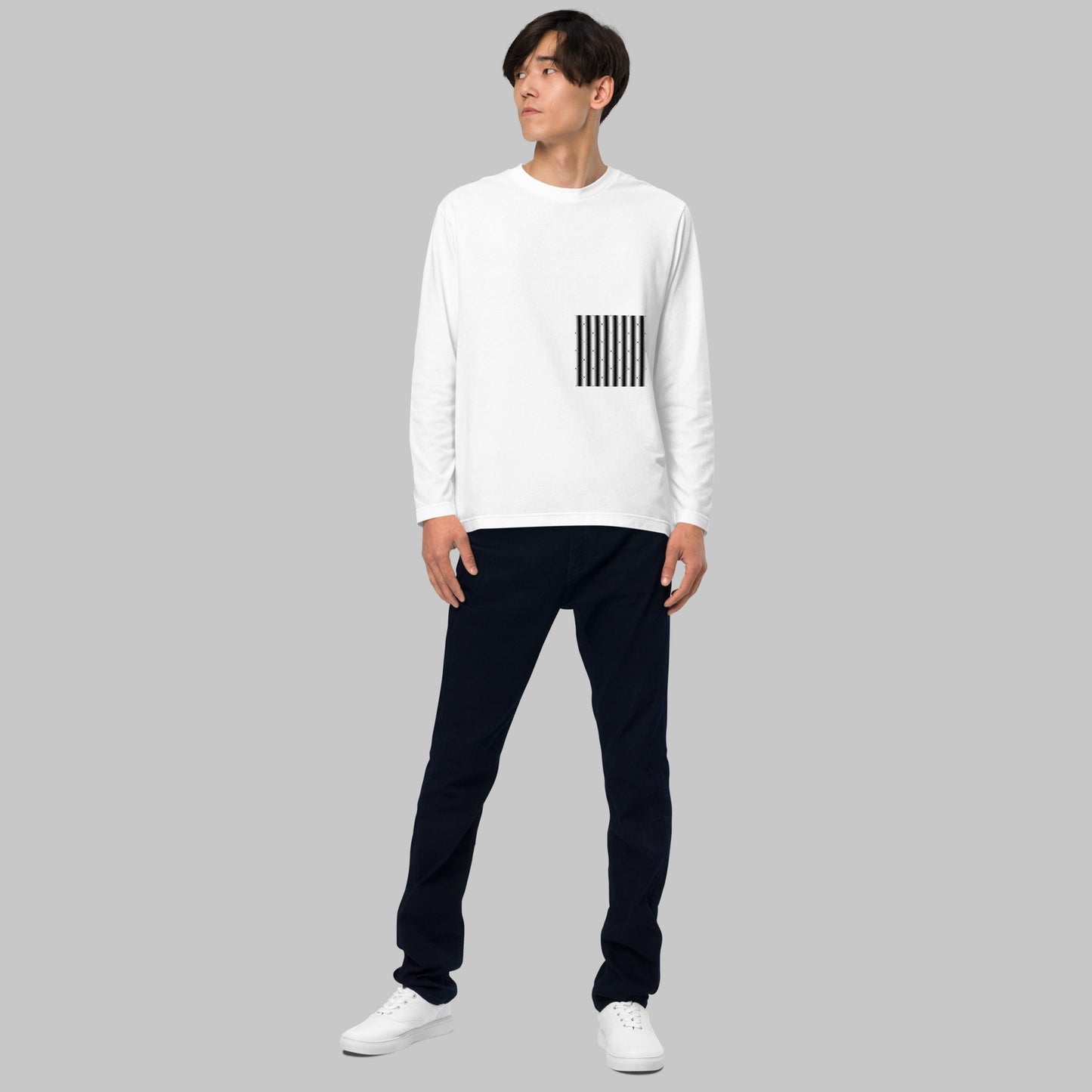 《長袖》Monotone Series [01] - 個性派幾何学プリントTシャツ