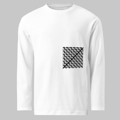 《長袖》Monotone Series [02] - 個性派幾何学プリントTシャツ