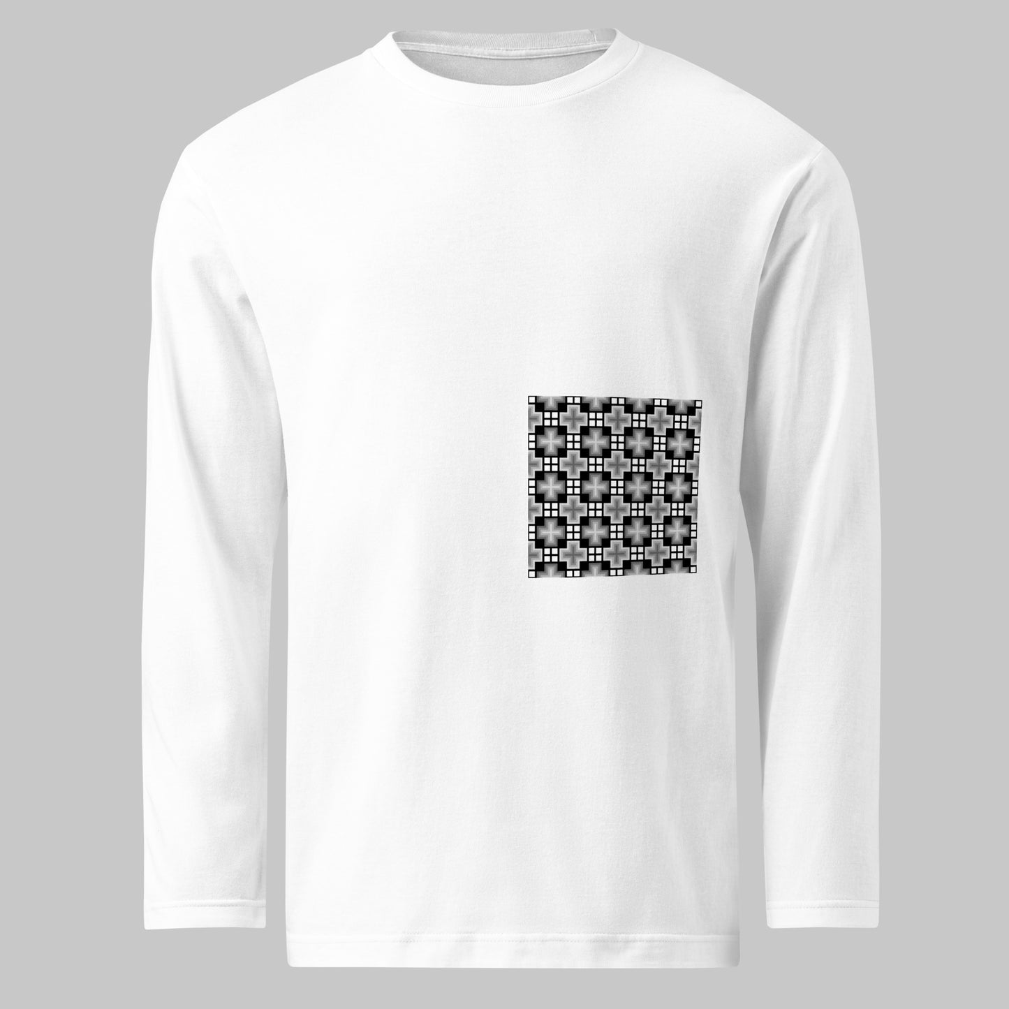 《長袖》Monotone Series [03] - 個性派幾何学プリントTシャツ