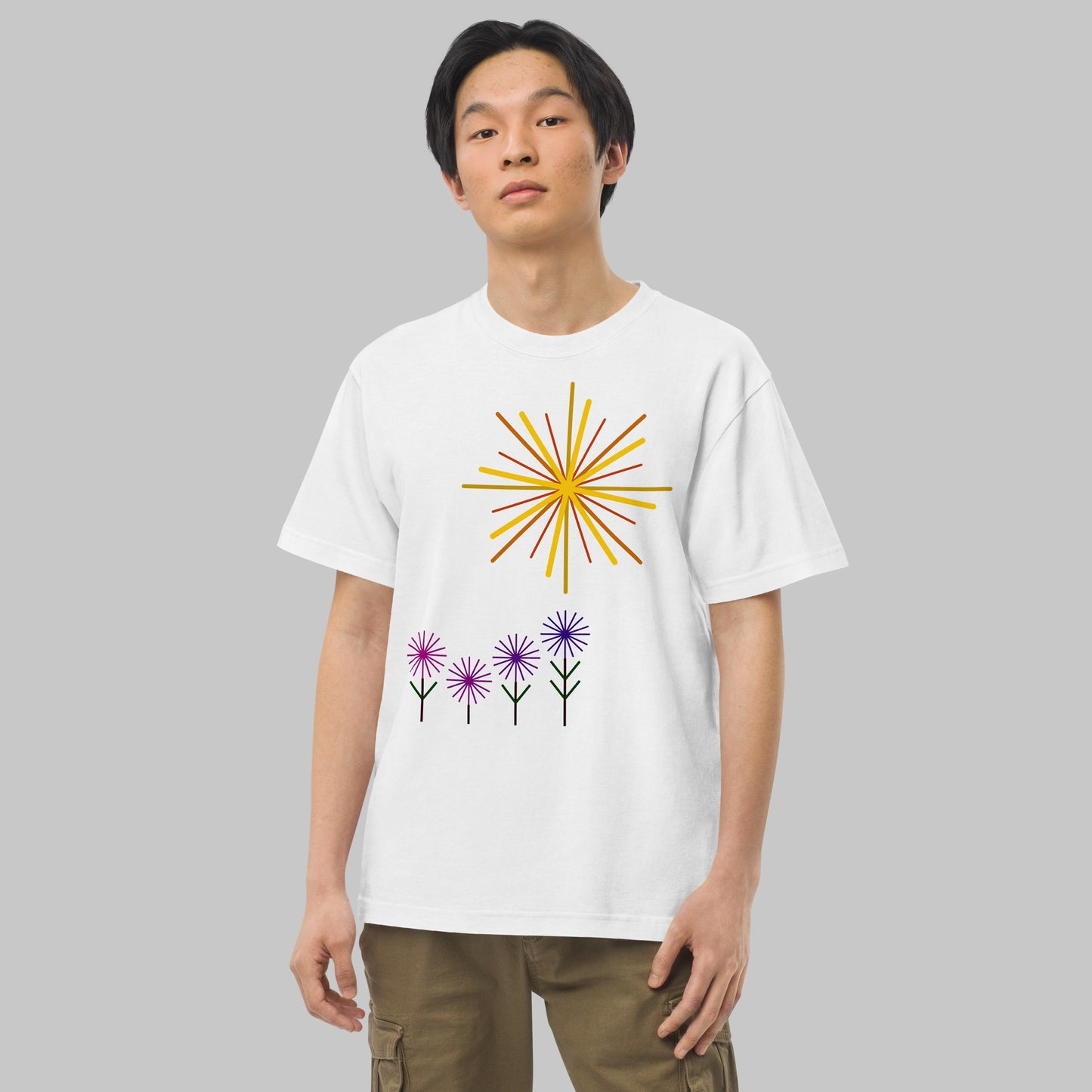 《半袖》Flower Series [02] - 個性派幾何学プリントTシャツ